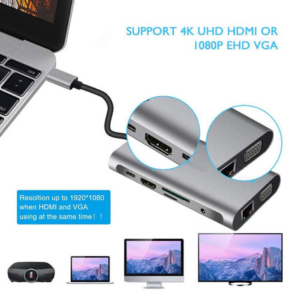 10-in-1 USB Type-C Dock with HDMI, VGA, Ethernet, and High-Speed Data Transfer