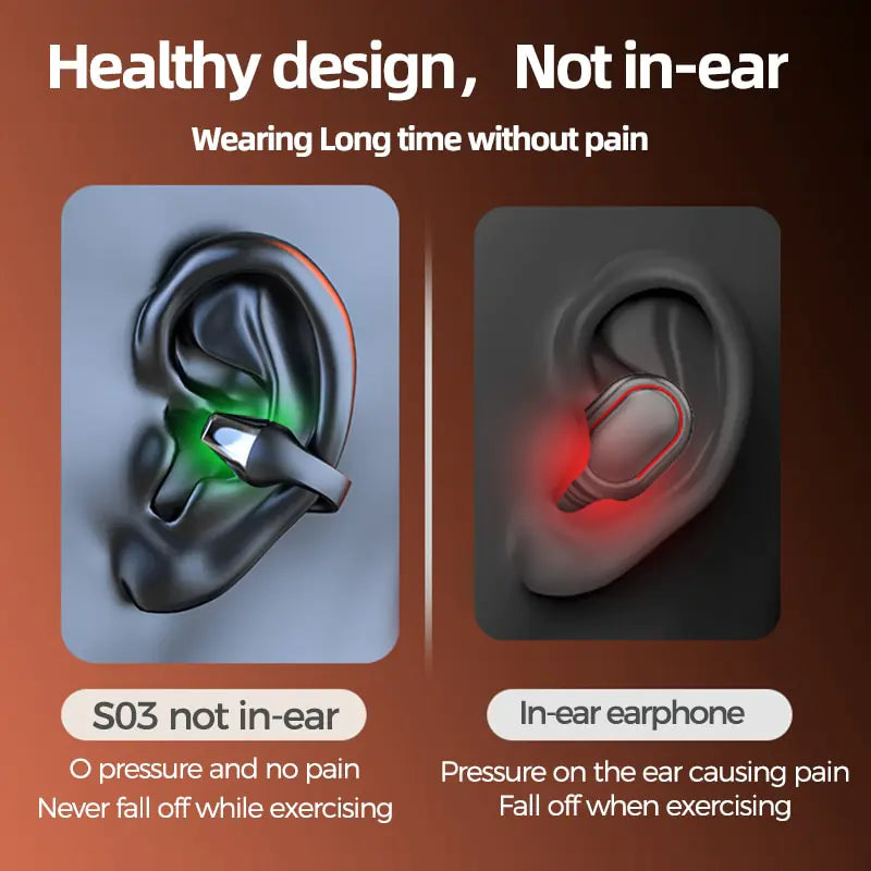 Bone Conduction Earphone Bluetooth 5.2 Ear Clip - Lightweight and Secure"