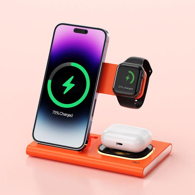 Wireless Charging Station with Night Light and Stand for iPhone, Apple Watch, and AirPods - 3 in 1 Fast Charging