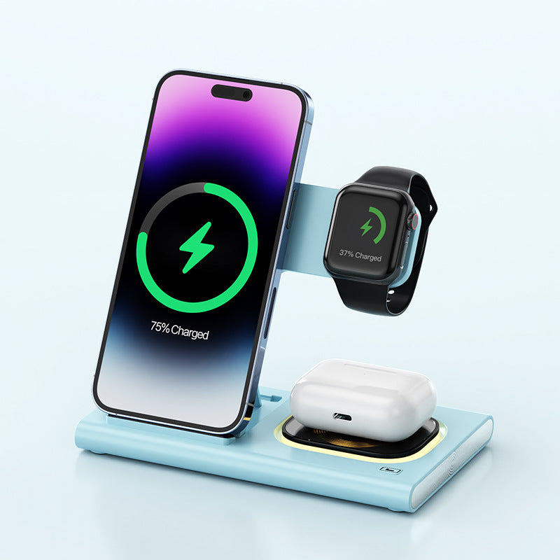 Wireless Charging Station with Night Light and Stand for iPhone, Apple Watch, and AirPods - 3 in 1 Fast Charging
